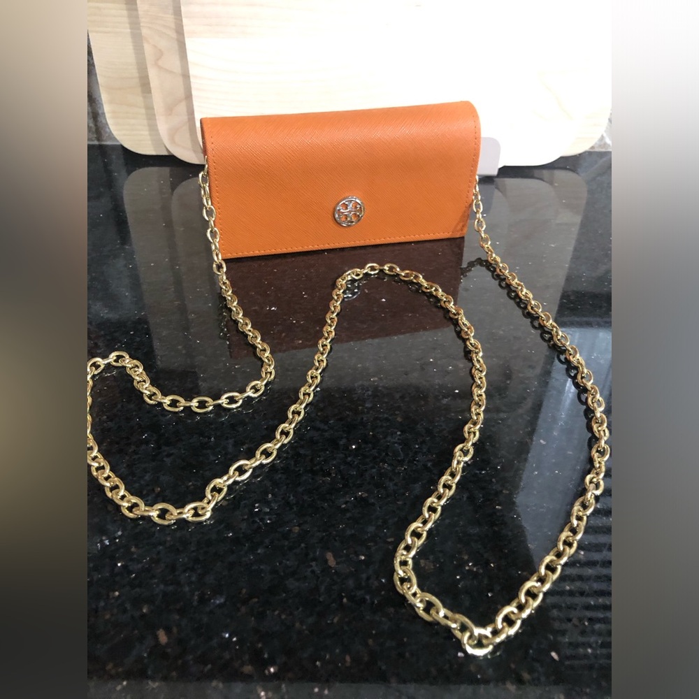 Tory Burch Orange Crossbody Bag with Gold Chain